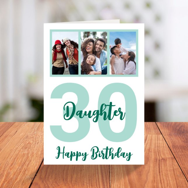 Daughter 30th Birthday Modern Script Photo Collage Card (Creator Uploaded)
