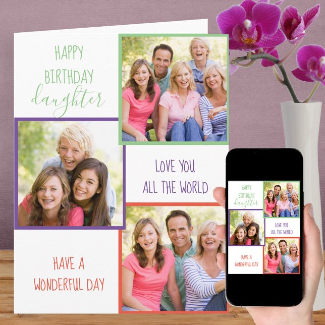 Daughter 3 Photo Collage Personalised Birthday Card (Creator Uploaded)