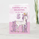 Daughter 5th Birthday Pink Horse With Crown Card<br><div class="desc">A sweet pink pony just like your daughter is prancing with the number five! Gold looking details are woven in her mane and tail. Perfect card to wish your daughter on her 5th birthday!
(Digitally rendered golden looking colour)</div>