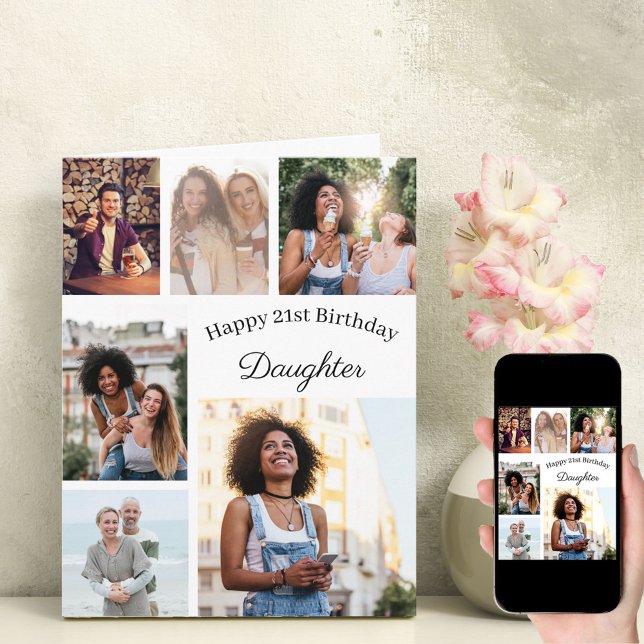 Daughter 6 Photo Collage Any Age Big Birthday Card (Creator Uploaded)