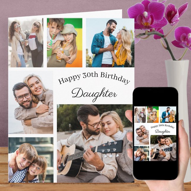 Daughter 6 Photo Collage Any Age Happy Birthday Card (Creator Uploaded)