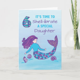 Daughter 6th Birthday Sparkly Look Mermaid Card