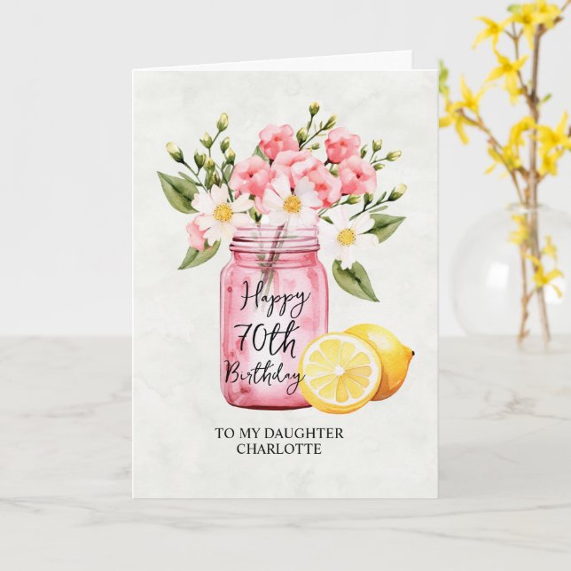 Daughter 70th Birthday Jar Pink Flowers Greeting Card (Yellow Flower)