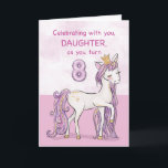 Daughter 8th Birthday Pink Horse With Crown Card<br><div class="desc">A sweet pink pony just like your daughter is prancing with the number eight! Gold looking details are woven in her mane and tail. Perfect card to wish your daughter her 8th birthday!
(Digitally rendered golden looking colour)</div>