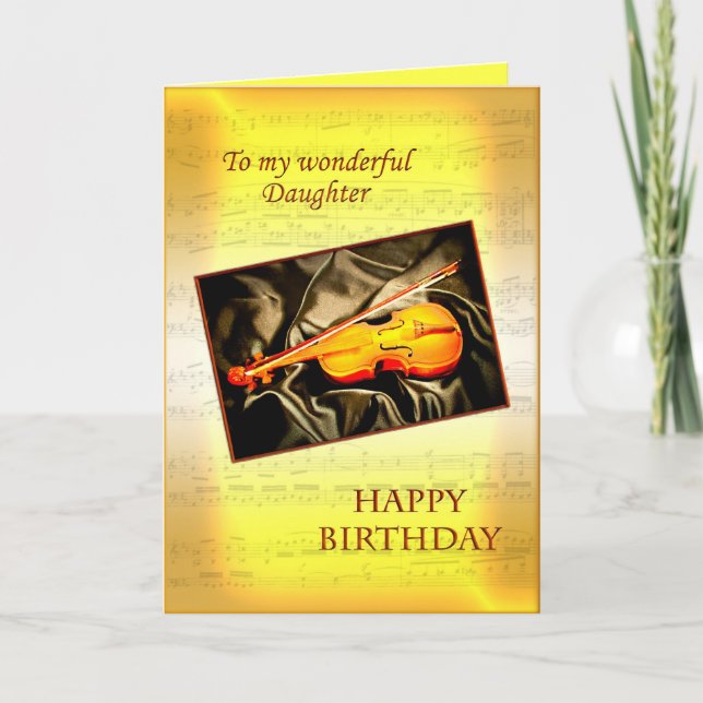 Daughter, a musical birthday card with a violin (Front)