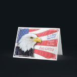 Daughter, a patriotic birthday card<br><div class="desc">Patriotic birthday wishes with a bald eagle and US flag. Just add a name to customise this great card.</div>