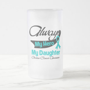 Daughter - Always My Hero - Ovarian Cancer Frosted Glass Beer Mug