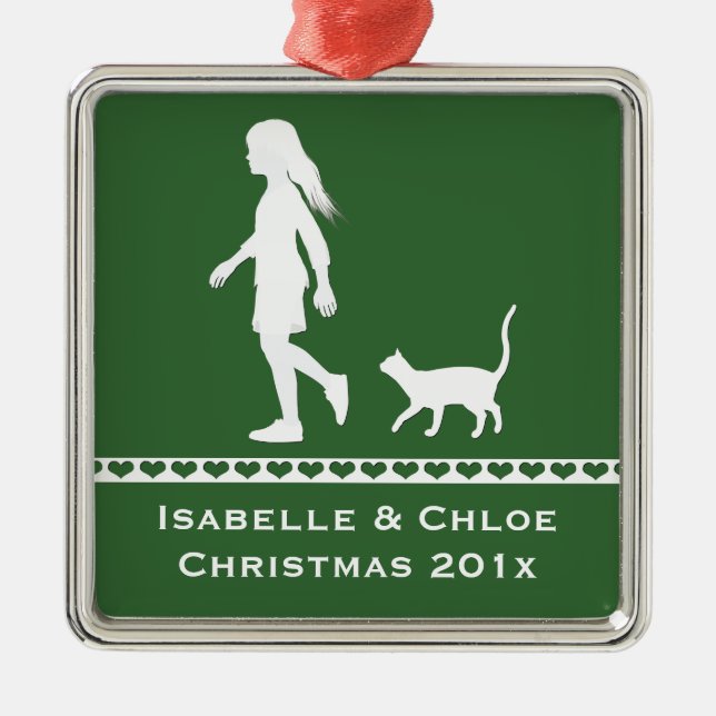 Daughter and Cat: Little Girl and her Kitty Metal Tree Decoration (Front)