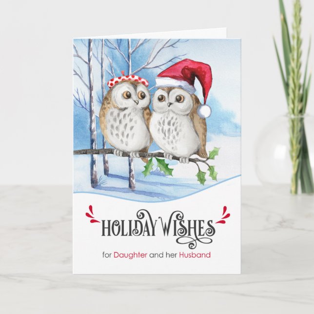 Daughter and her Husband Christmas Woodland Owls Holiday Card (Front)