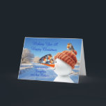 Daughter and Partner Robins and Snowman Christmas Holiday Card<br><div class="desc">A beautiful Christmas card for a daughter and her partner. Send seasonal cheer with this beautifully illustrated Christmas card showcasing three cheeky robins balancing on a snowman's carrot nose. A joyful design capturing the magic of winter and the spirit of the holidays.</div>