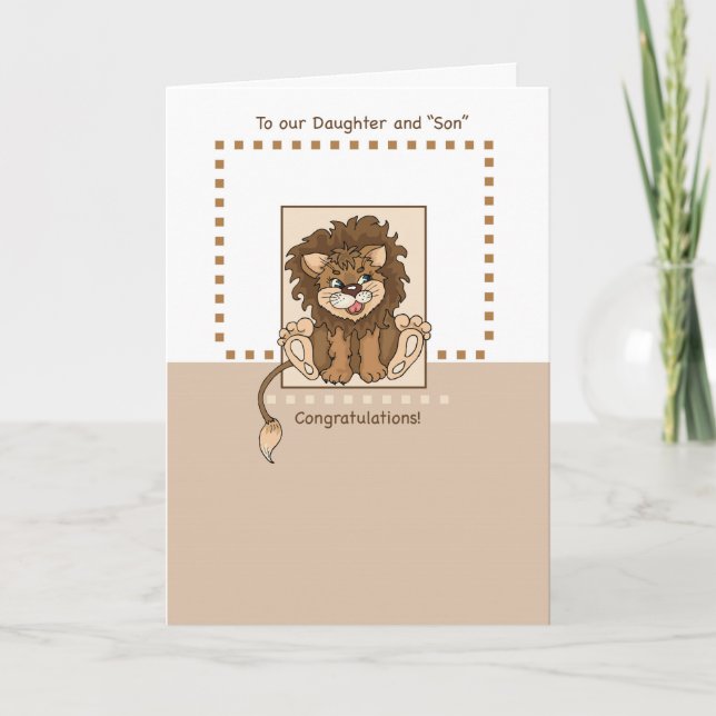 Daughter and "Son" Congratulations Baby Lion Card (Front)