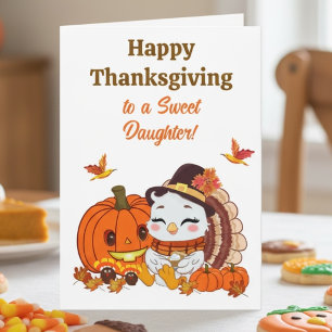 Daughter Baby Turkey & Pumpkin Thanksgiving  Card