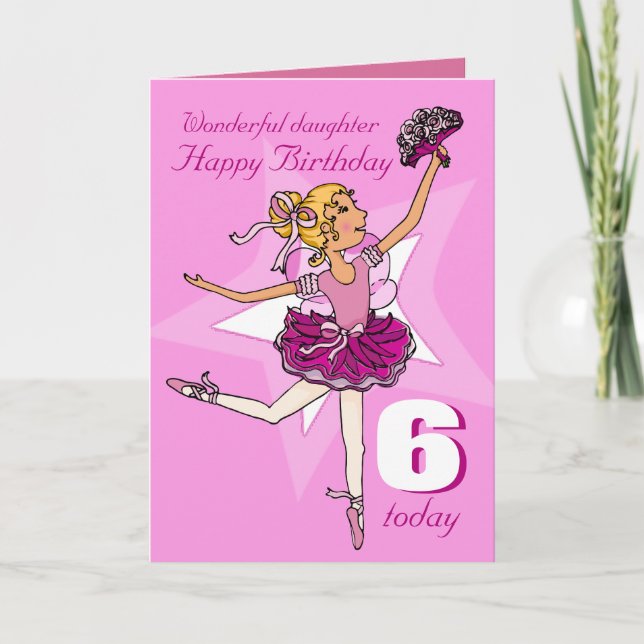 Daughter ballerina birthday pink purple age card (Front)