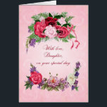 Daughter Birthday Gorgeous Roses<br><div class="desc">This birthday card for a daughter has beautiful roses in full bloom. The pink background has pale pink roses showing through. A gorgeous,  traditional birthday card that will give real joy.</div>