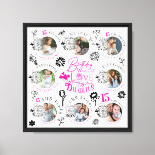 Daughter Birthday Photo Collage Typography  Canvas Print