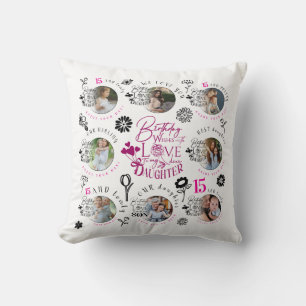 Daughter Birthday Photo Collage Typography  Cushion