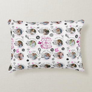 Daughter Birthday Photo Collage Typography  Decorative Cushion