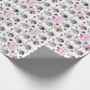 Daughter Birthday Photo Collage Typography Wrapping Paper