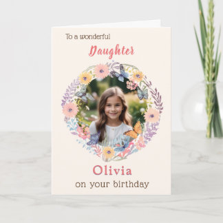 Daughter Birthday Photo Name Floral Personalised Card