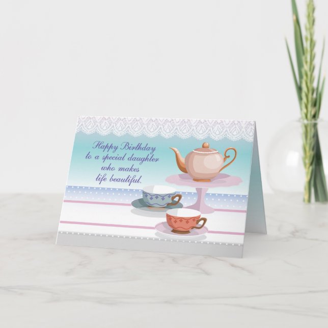 Daughter Birthday Teapot, Teacups Card (Front)