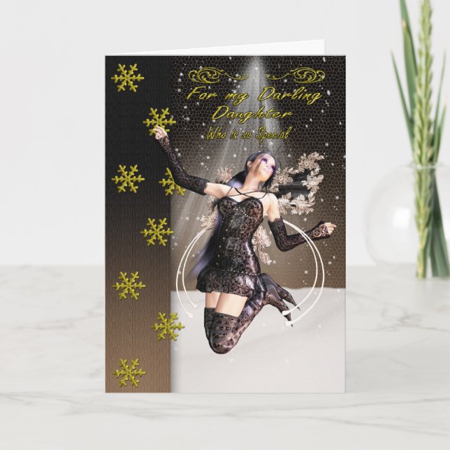 daughter christmas card with fairy, browns (Front)