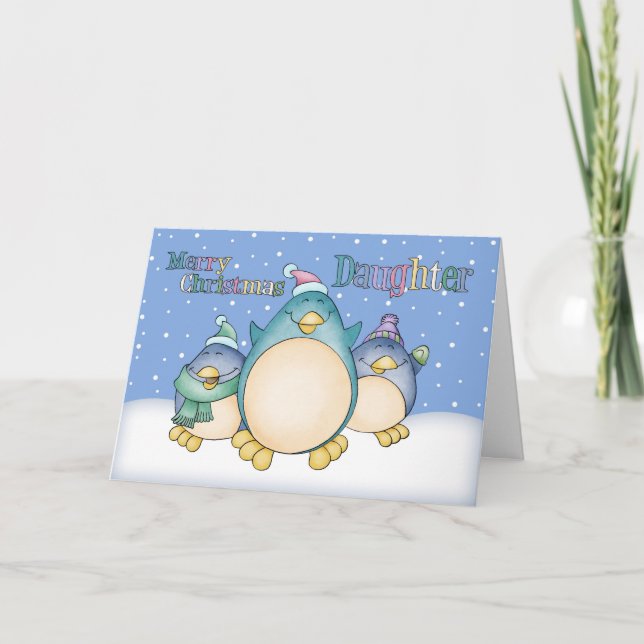 Daughter Christmas Card With Penguins (Front)