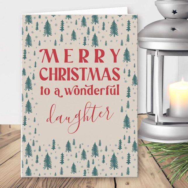 Daughter Christmas Trees Merry Christmas Natural Holiday Card (Daughter christmas card with pine trees)