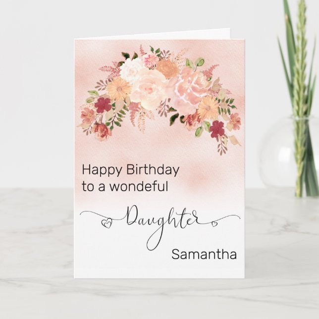 Daughter Custom Floral Peach Watercolor Birthday Card (Front)