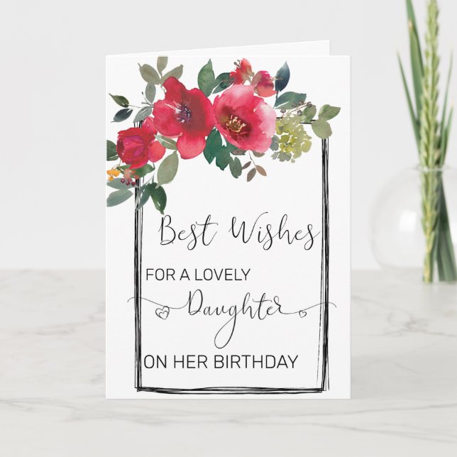 Daughter Custom Floral  Watercolor Birthday  Card (Front)
