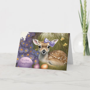 Daughter Easter with Cute Baby Deer Fawn Eggs Card