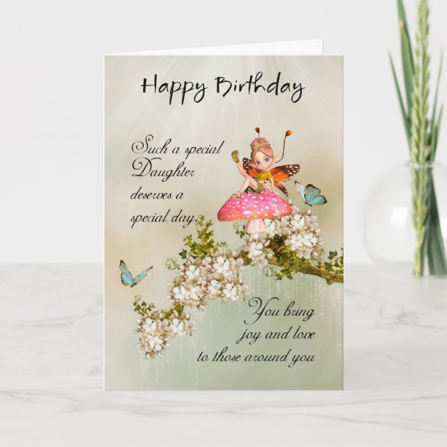 Daughter Fairy Birthday Card With Blossom (Front)