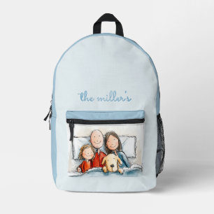 Daughter Father Mother and the Puppy Printed Backpack