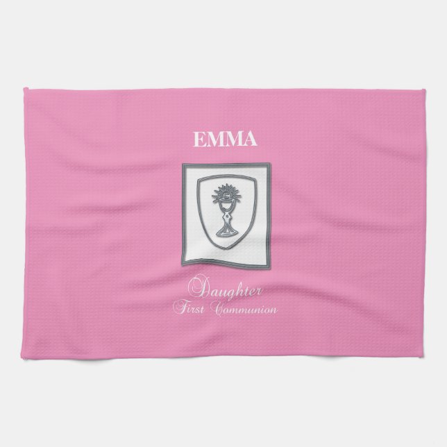 Daughter, First Communion Silver Chalice Tea Towel (Horizontal)