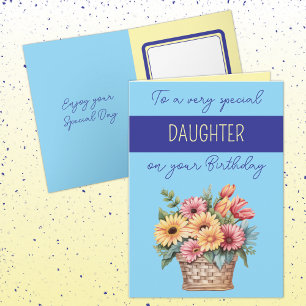 Daughter gerbera blue yellow birthday card