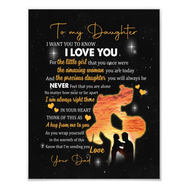 Daughter Gift |Letter To My Daughter Love From Dad Photo Print (Front)