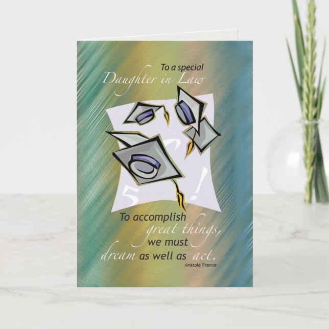 Daughter, Graduation Hats in Air, Congratulations Card (Front)