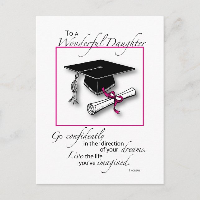 Daughter Graduation Pink Black Postcard (Front)