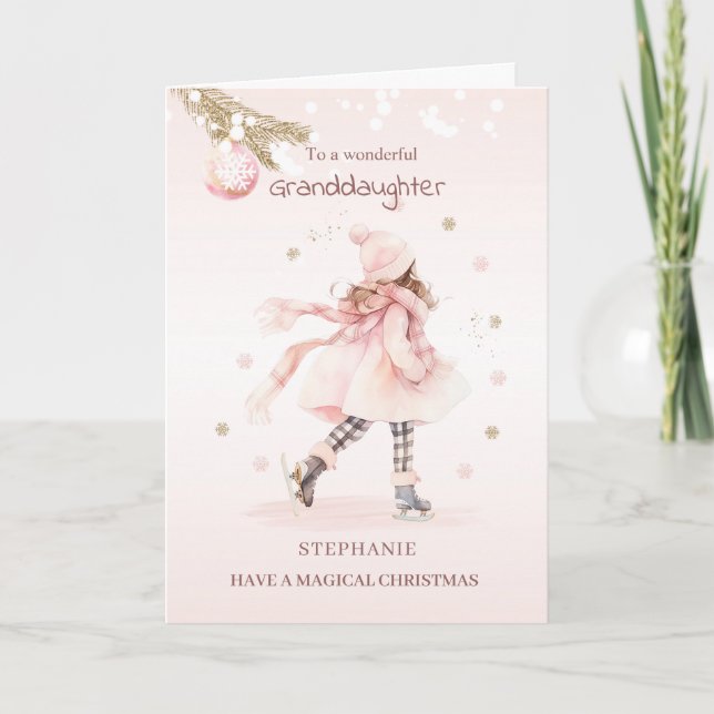 Daughter/Granddaughter Pink Christmas Little Girl  Holiday Card (Front)