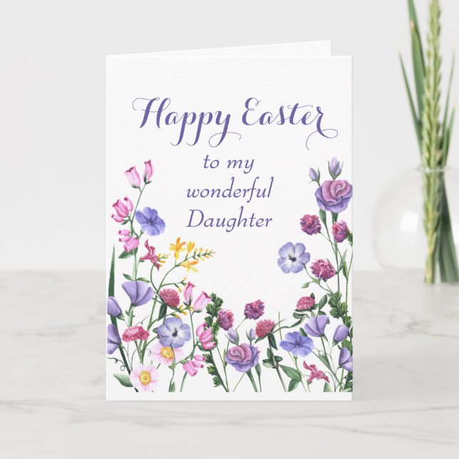Daughter Happy Easter Colourful Garden Flowers Holiday Card (Front)