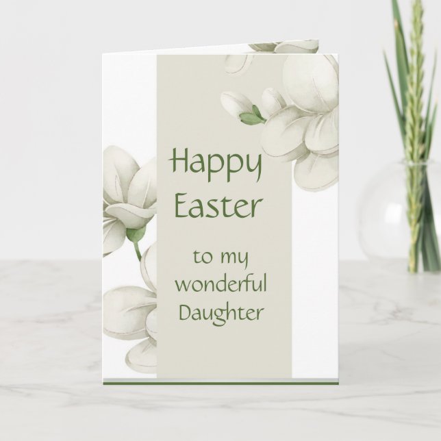 Daughter Happy Easter White Flowers Floral Holiday Card (Front)