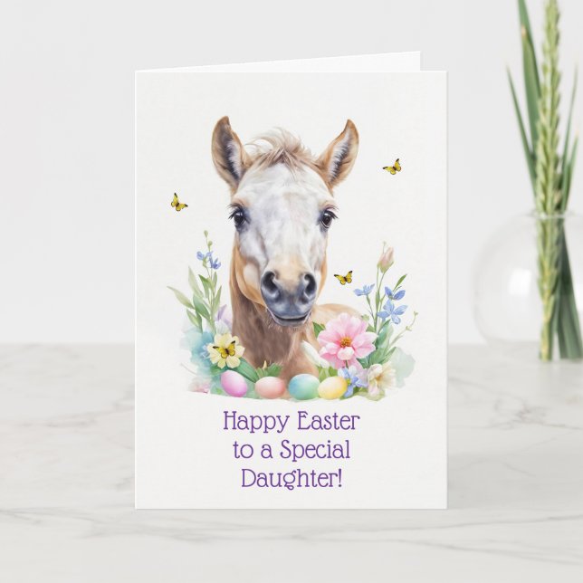 Daughter Happy Easter with Cute Foal Horse or Pony Holiday Card (Front)
