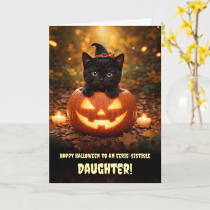 Daughter Happy Halloween Cute Black Cat Kitten  Card