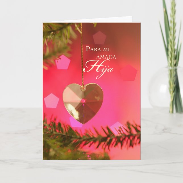 Daughter Heart on Tree, Christmas Spanish Holiday Card (Front)