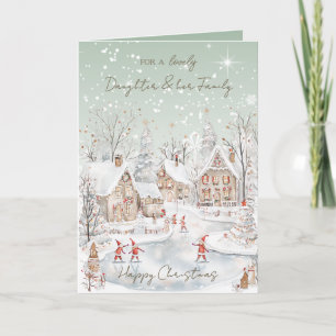 Daughter &Her Family Christmas Snowy Houses Holiday Card