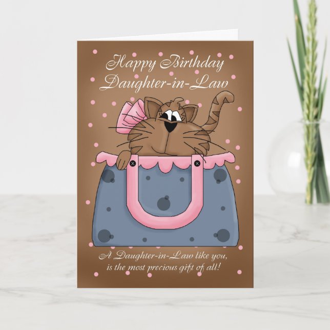 Daughter-in-Law Birthday Card - Cute Cat Purse Pet (Front)