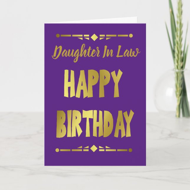 Daughter in Law Modern Purple Gold Happy Birthday  Card (Front)