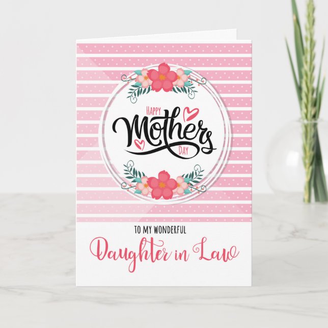 Daughter in Law on Mother's Day Pink Bontanical Card (Front)