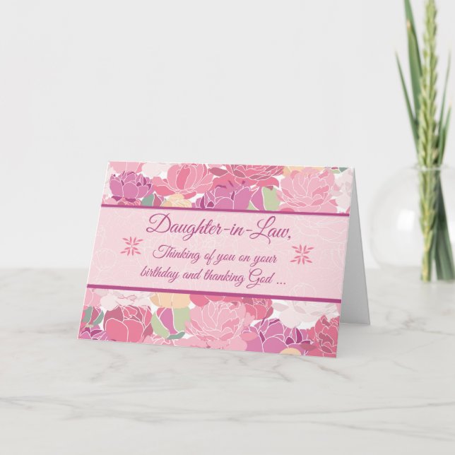 Daughter-in-Law Peonies Flowers Religious Birthday Card (Front)