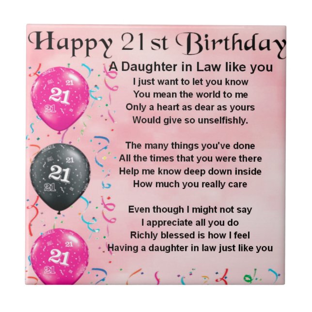 Daughter in Law Poem - 21st Birthday Tile (Front)