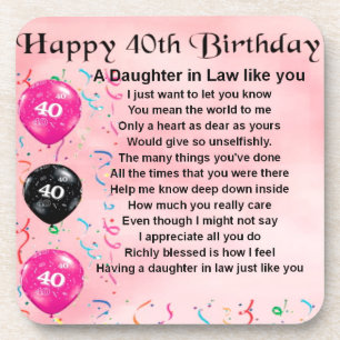 Daughter in Law Poem  -  40th Birthday Coaster